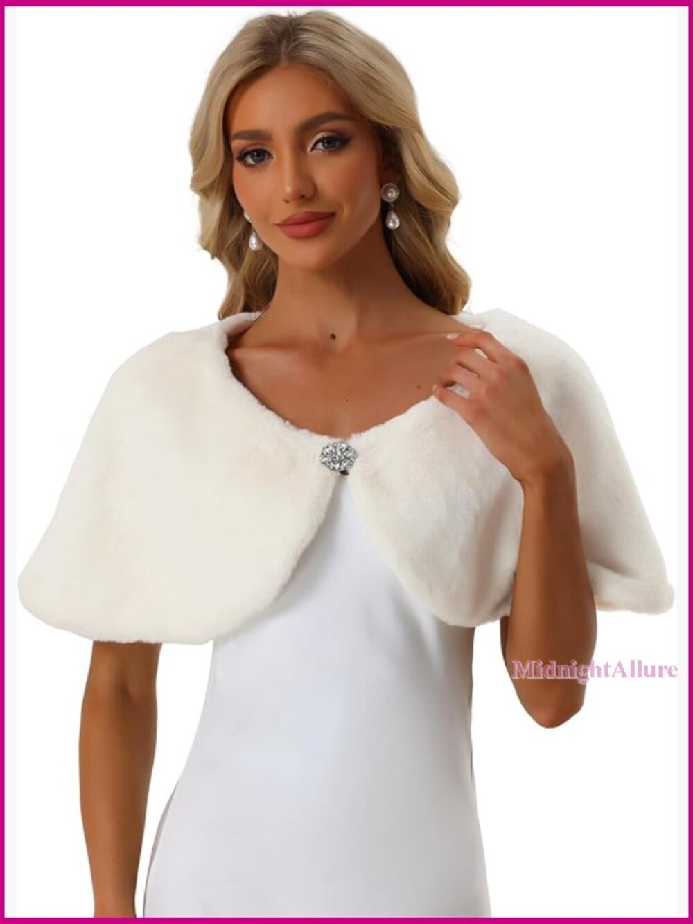 Small Faux Fur Shawl Wrap With Brooches For Wedding Party Events